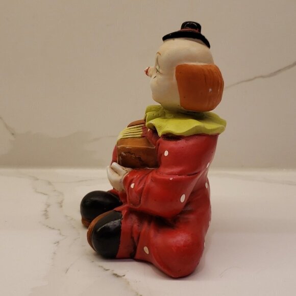 Vintage Ceramic clown playing harmonica red white dots figurine 5"tall - Picture 2 of 11